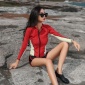 长袖泳衣女钢托聚拢比基尼平角分体三件套**潜水服冲浪衣水母衣